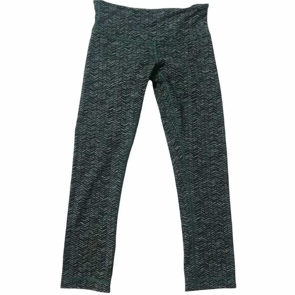 Lululemon Wunder Train Cropped Leggings Womens Size 6 Green Herringbone